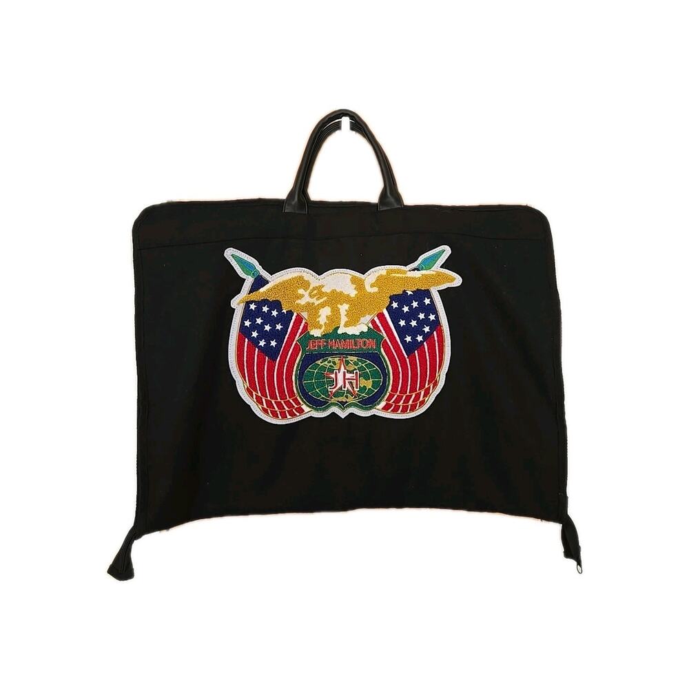 Jeff Hamilton Black Embroidered Ref Satin Lined Garment Travel Bag